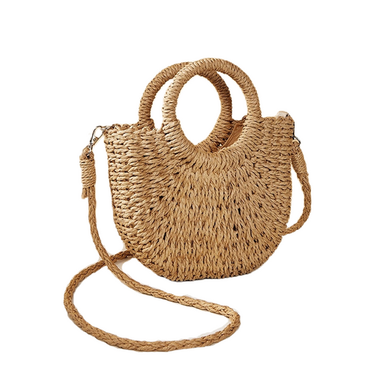 circle handle straw bag