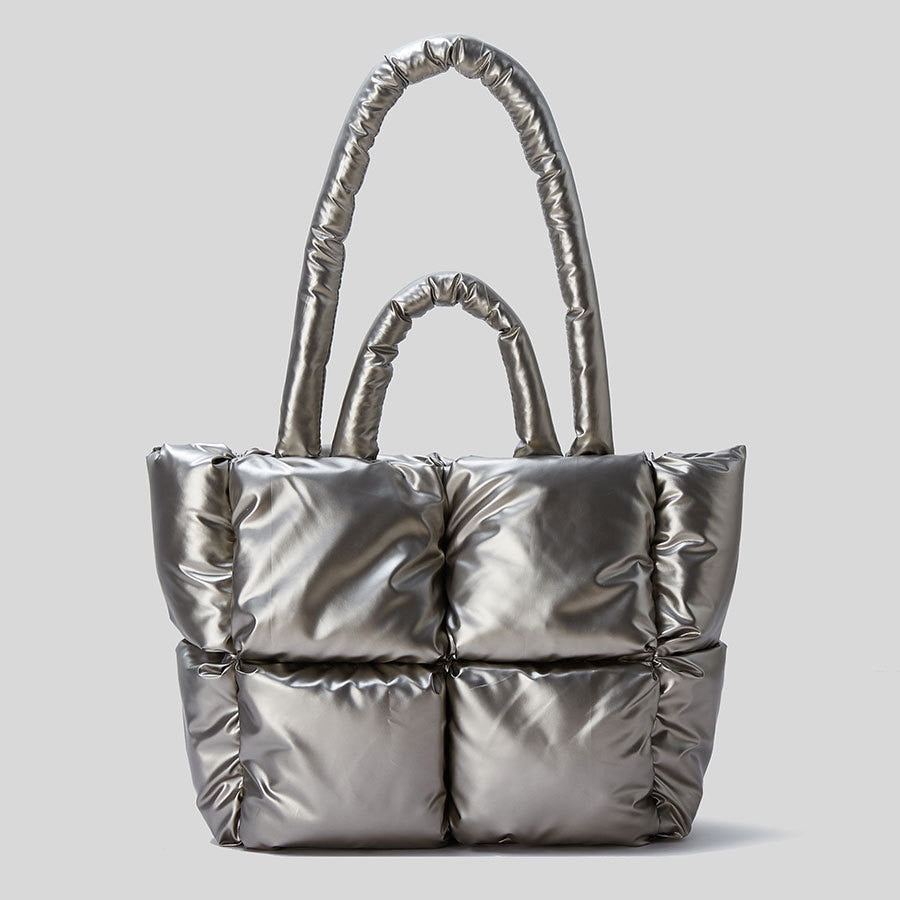 Silver Quilted Tote Bag